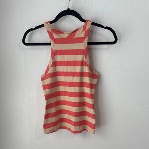 Anthropologie Maeve Coral and Cream Striped Racerback Tank